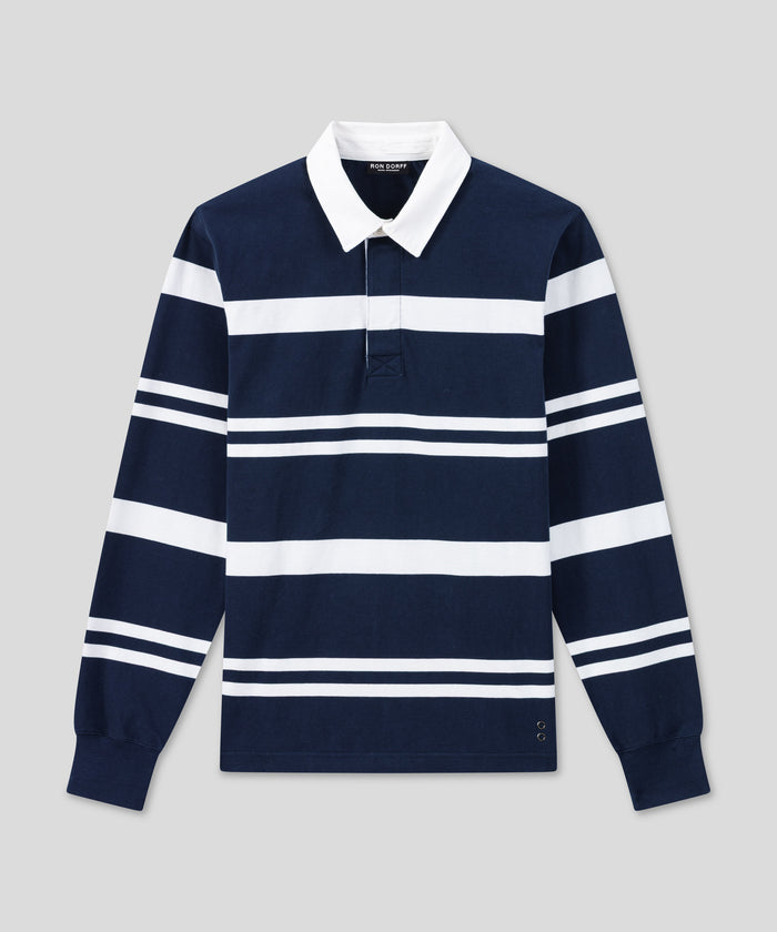 RD Rugby Polo w. Irregular Stripes: Navy/White