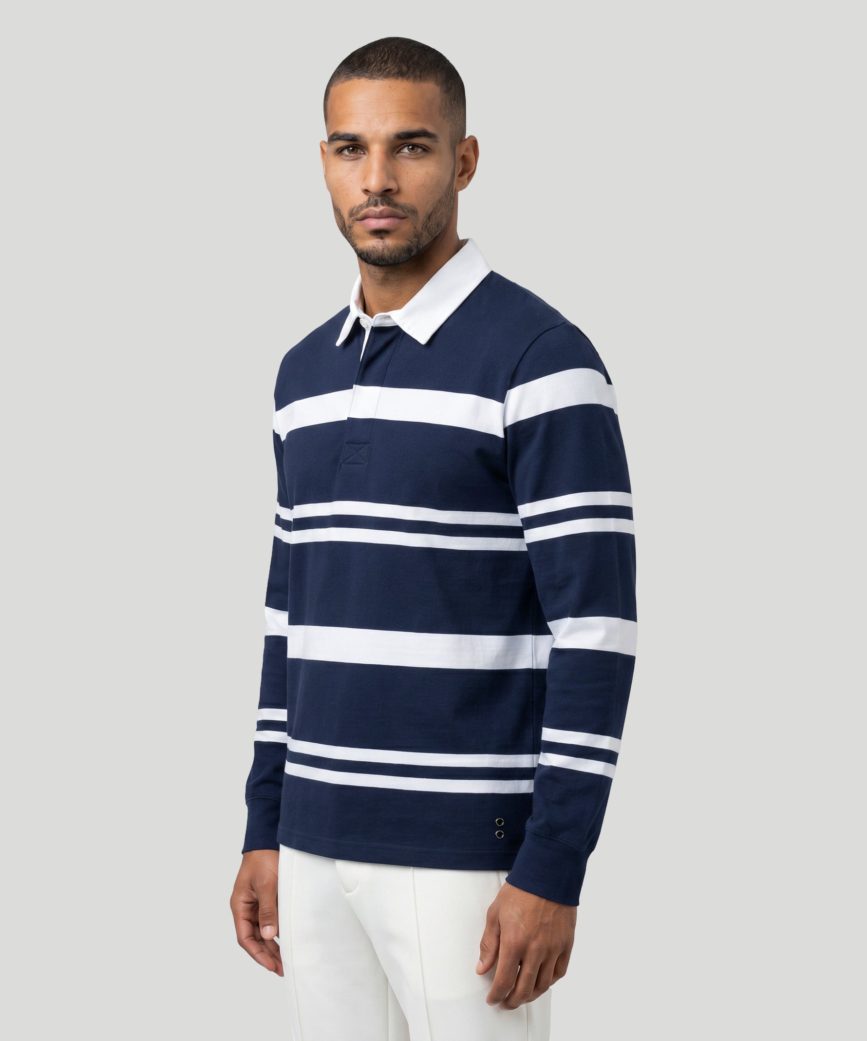 RD Rugby Polo w. Irregular Stripes: Navy/White