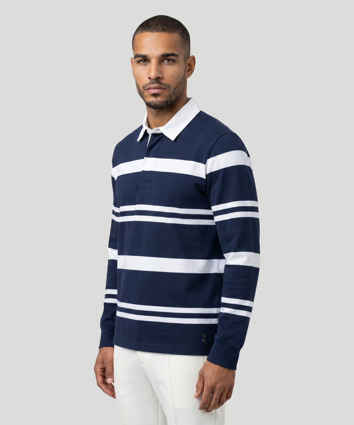 RD Rugby Polo w. Irregular Stripes: Navy/White