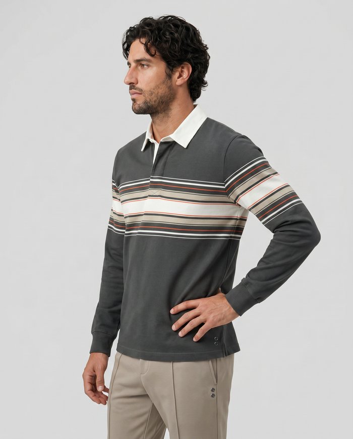 RD Rugby Polo w. Placed Stripes: Urban Khaki