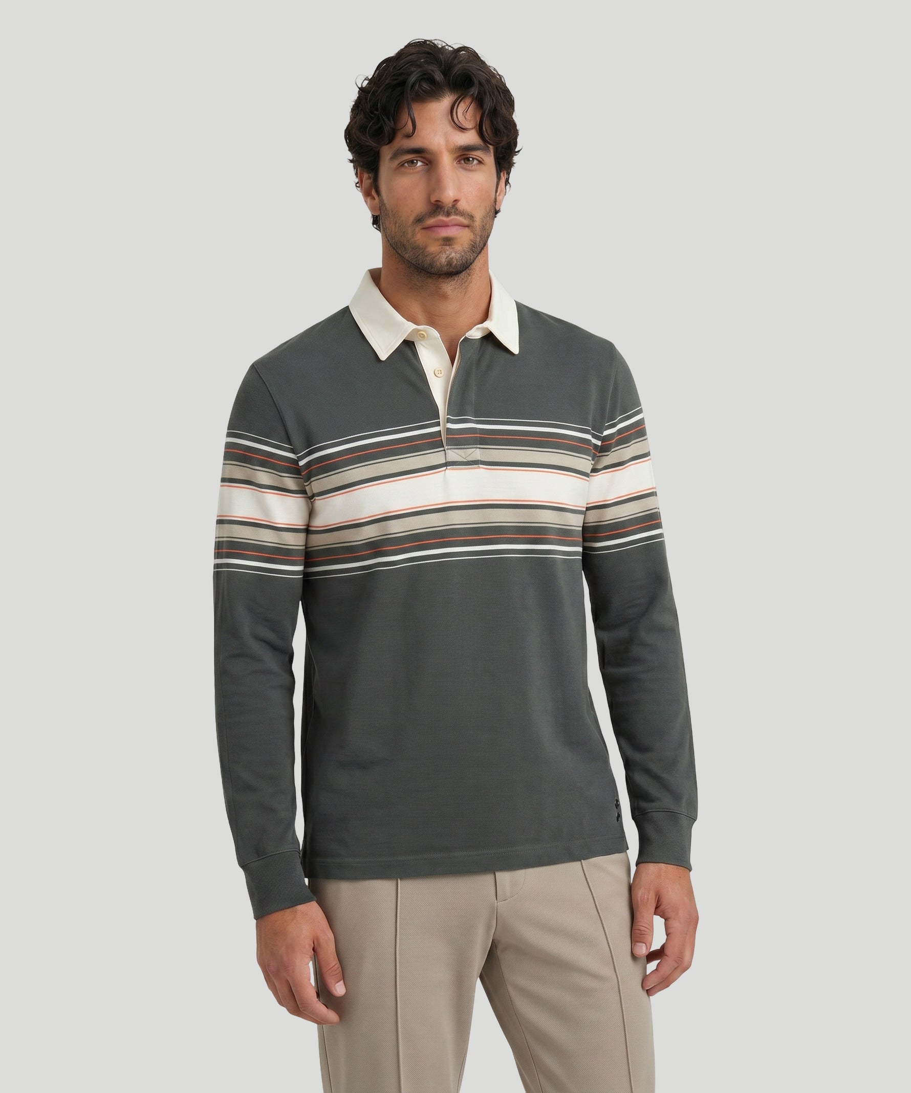 RD Rugby Polo w. Placed Stripes: Urban Khaki