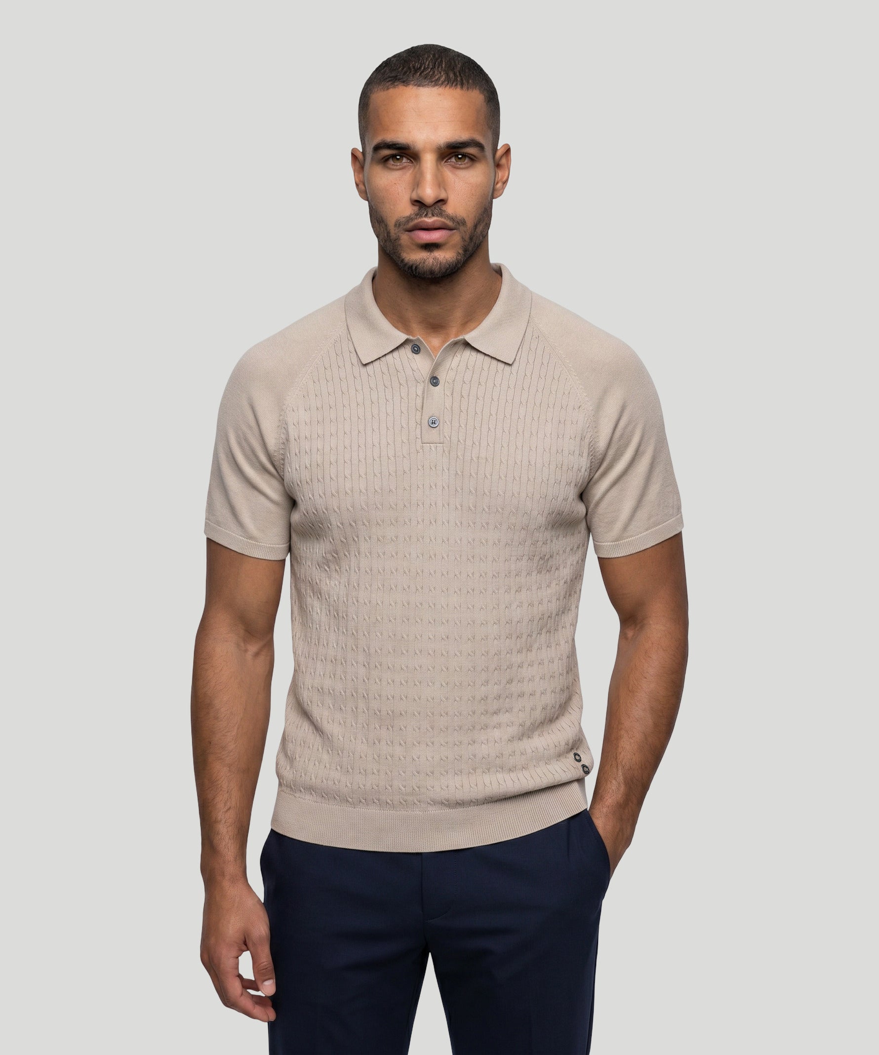 Cotton Polo w. Cable: Sand