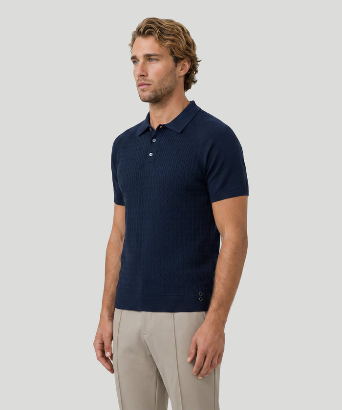 Cotton Polo w. Cable: Marineblau