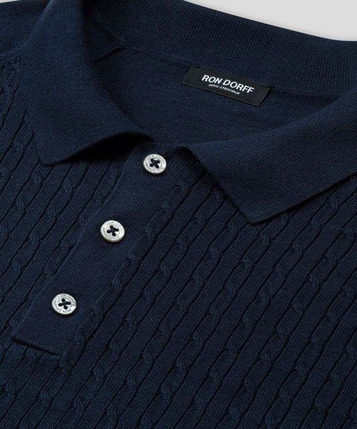 Cotton Polo w. Cable: Marineblau
