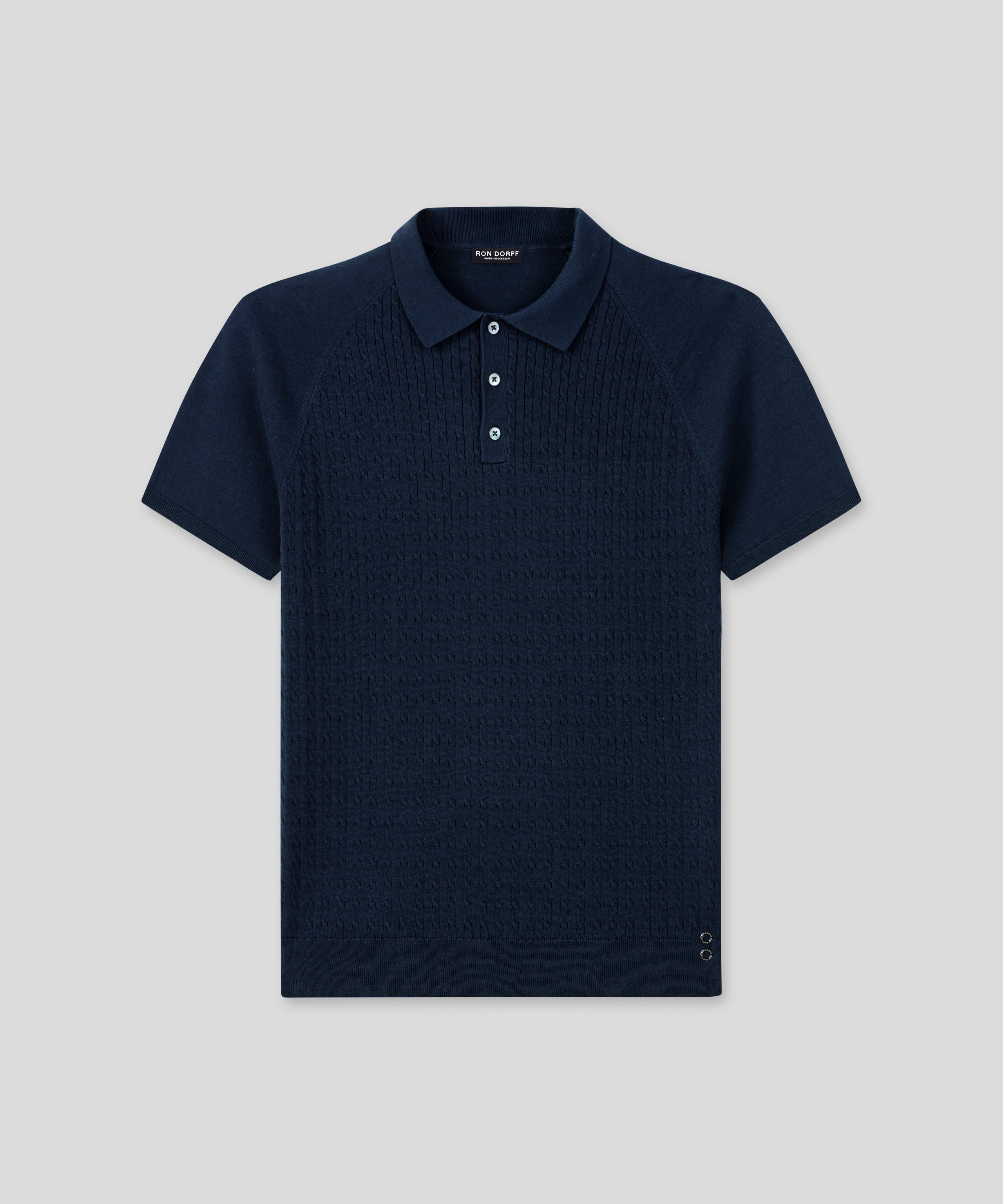 Cotton Polo w. Cable: Marineblau