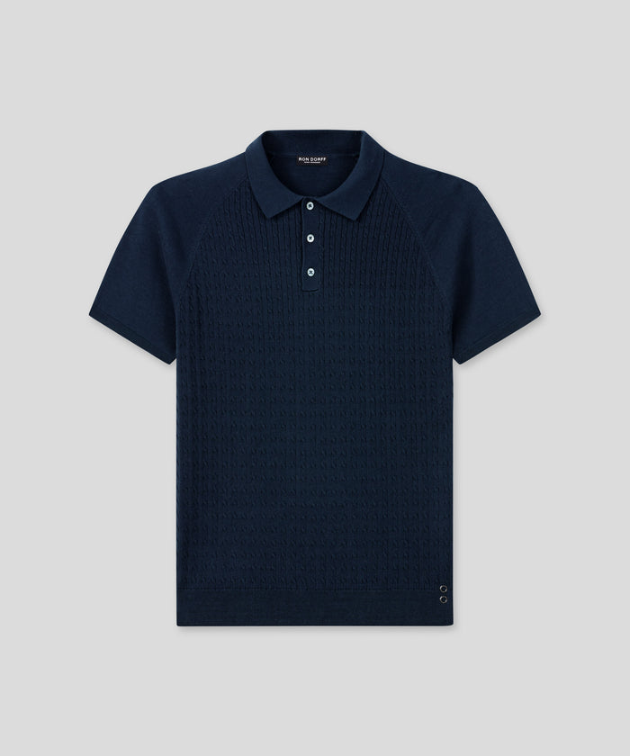 Cotton Polo w. Cable: Marineblau