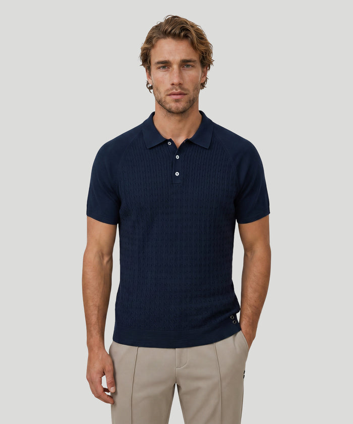 Cotton Polo w. Cable: Marineblau