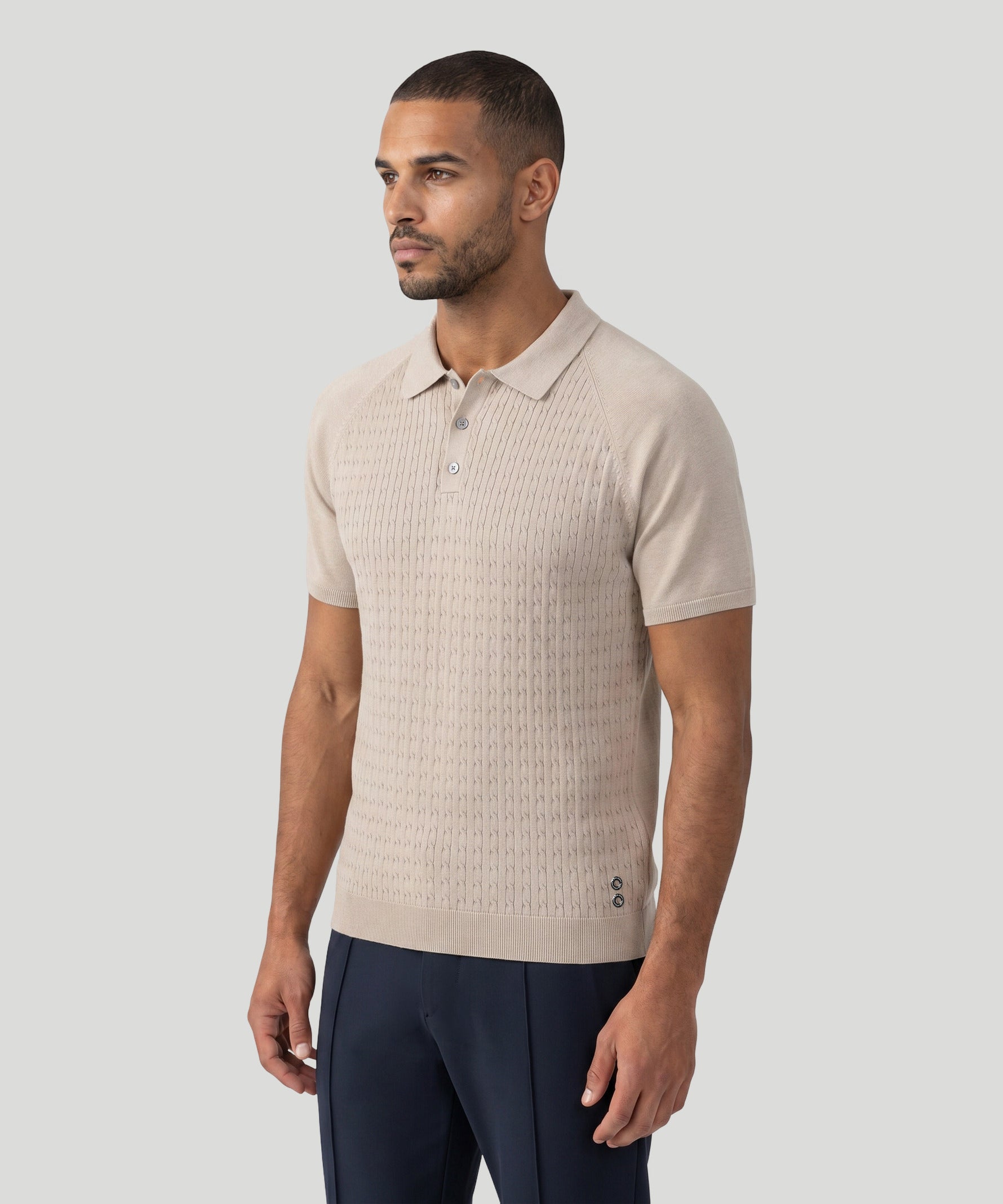 Cotton Polo w. Cable: Sand