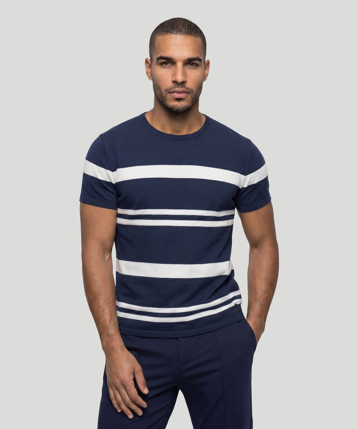 T-shirt Eyelet Edition en piqué de coton à rayures : Bleu marine/blanc