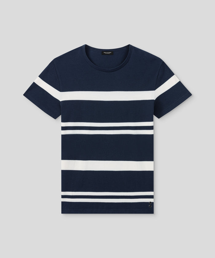 T-shirt Eyelet Edition en piqué de coton à rayures : Bleu marine/blanc