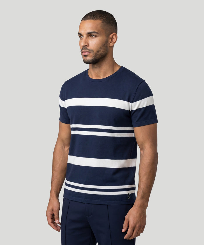 T-shirt Eyelet Edition en piqué de coton à rayures : Bleu marine/blanc