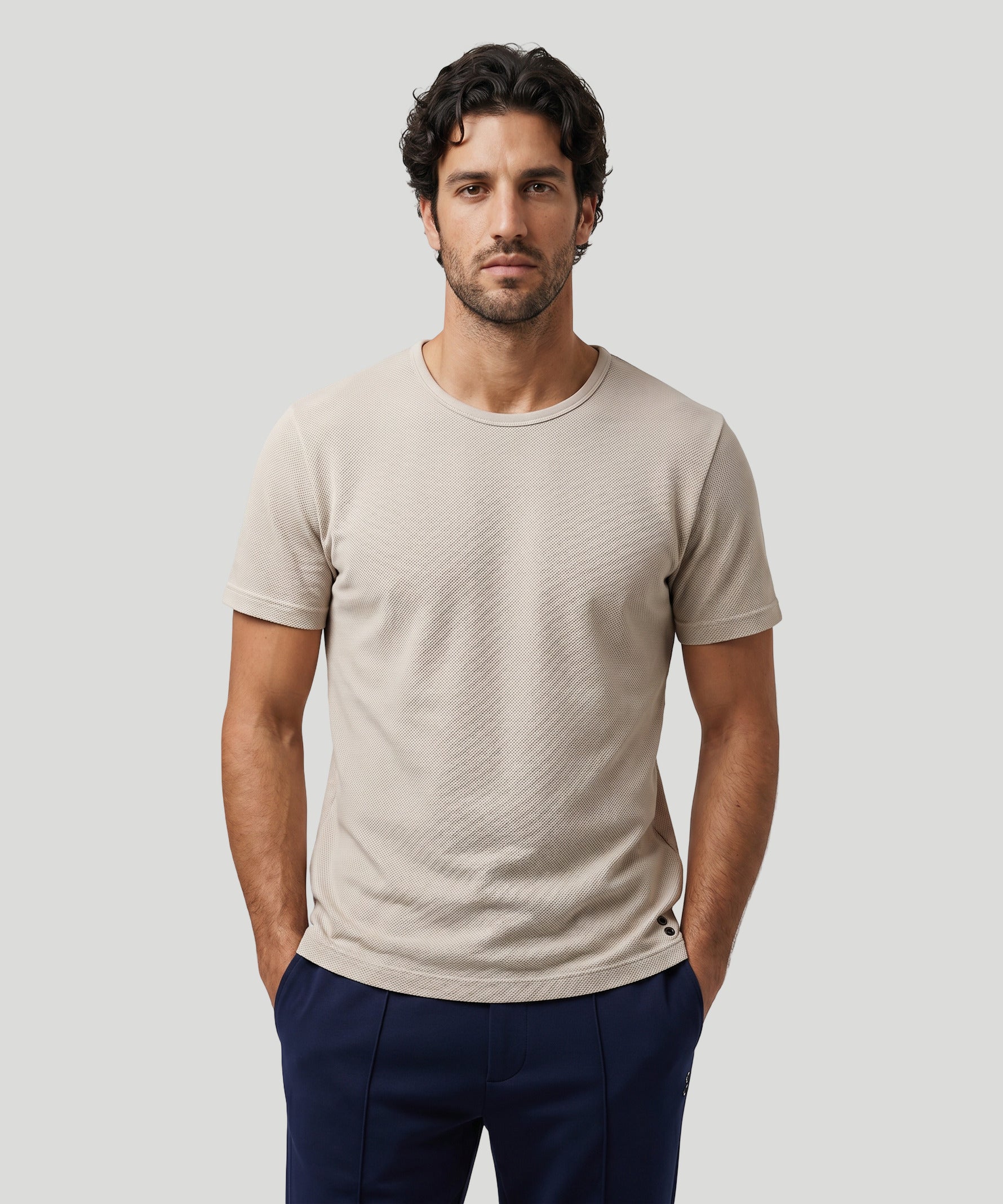 T-shirt Eyelet Edition en piqué de coton: Beige sable