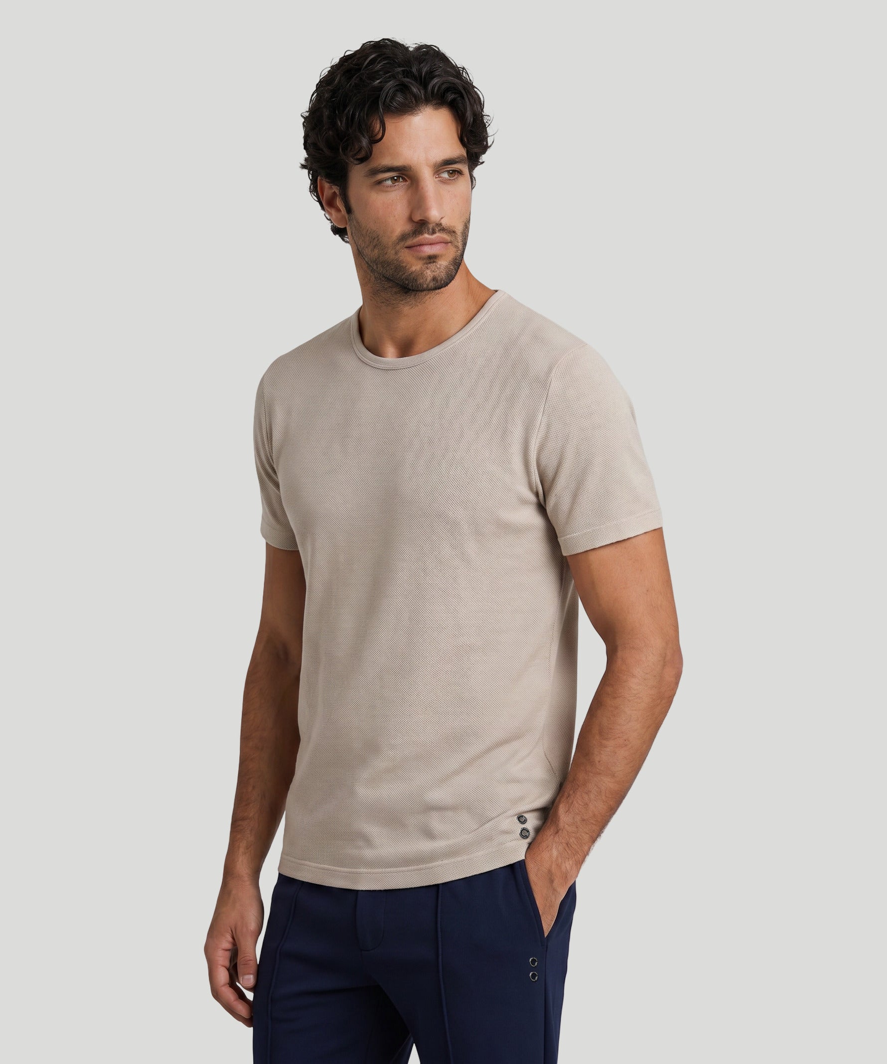 T-shirt Eyelet Edition en piqué de coton: Beige sable