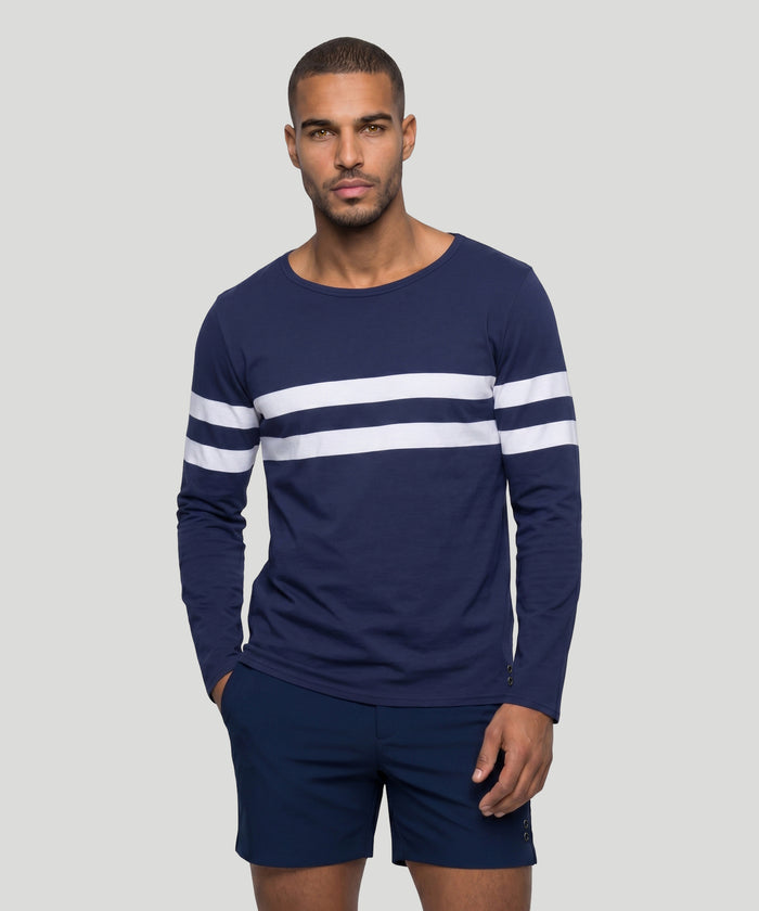 Long Sleeved T-Shirt w. Double Stripes: Navy