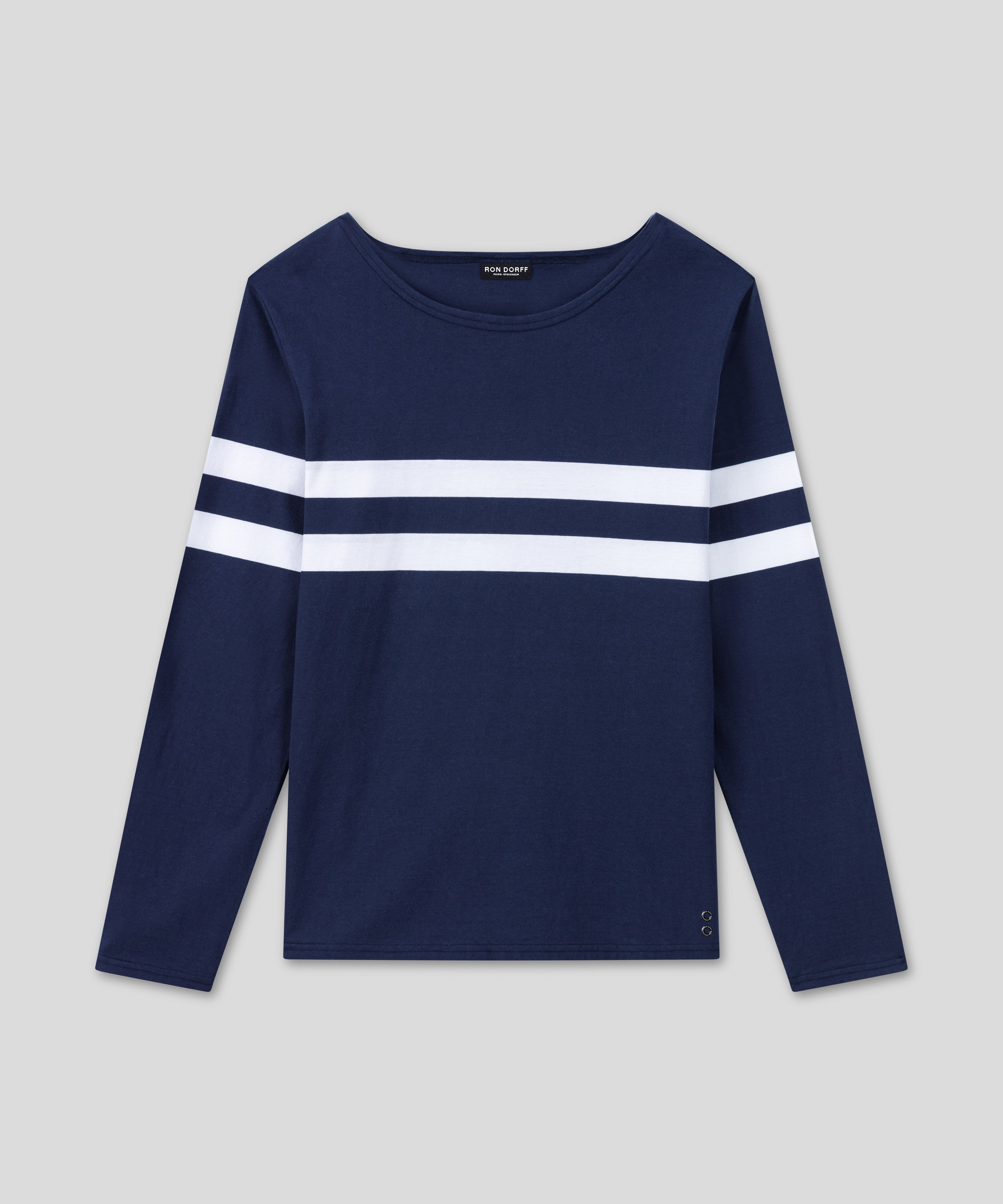 Long Sleeved T-Shirt w. Double Stripes: Navy