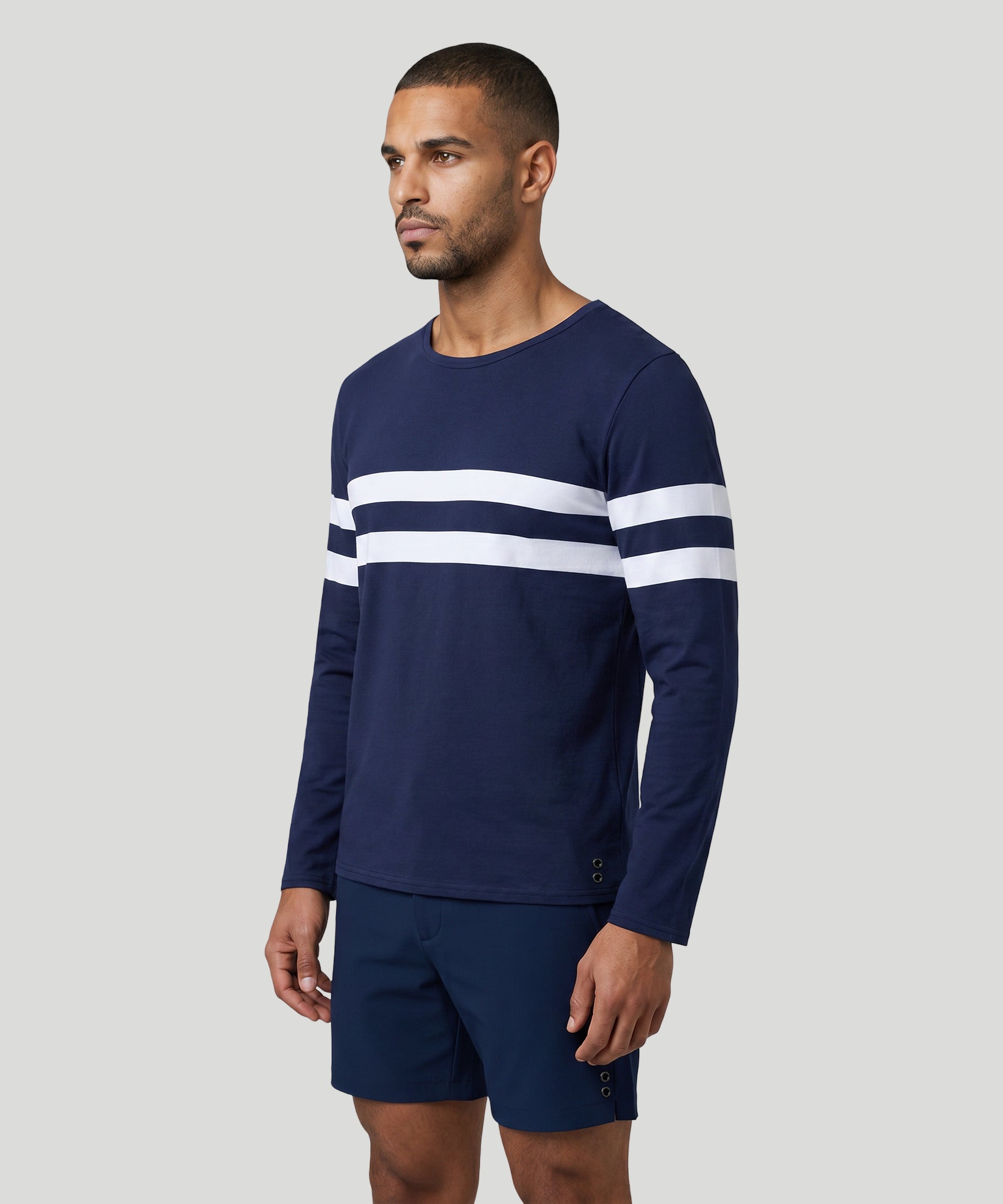 Long Sleeved T-Shirt w. Double Stripes: Navy