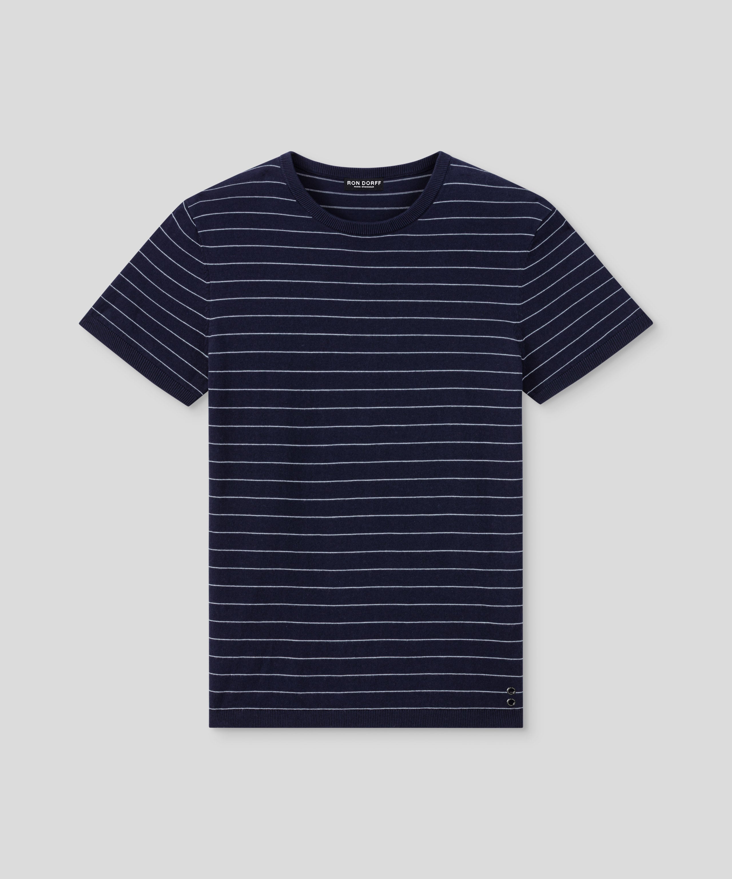 T-shirt en maille à fines rayures verticales: Bleu marine/blanc