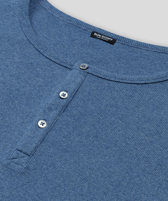 T-shirt manches longues henley côtelé Army Ribbed en coton: Bleu chiné