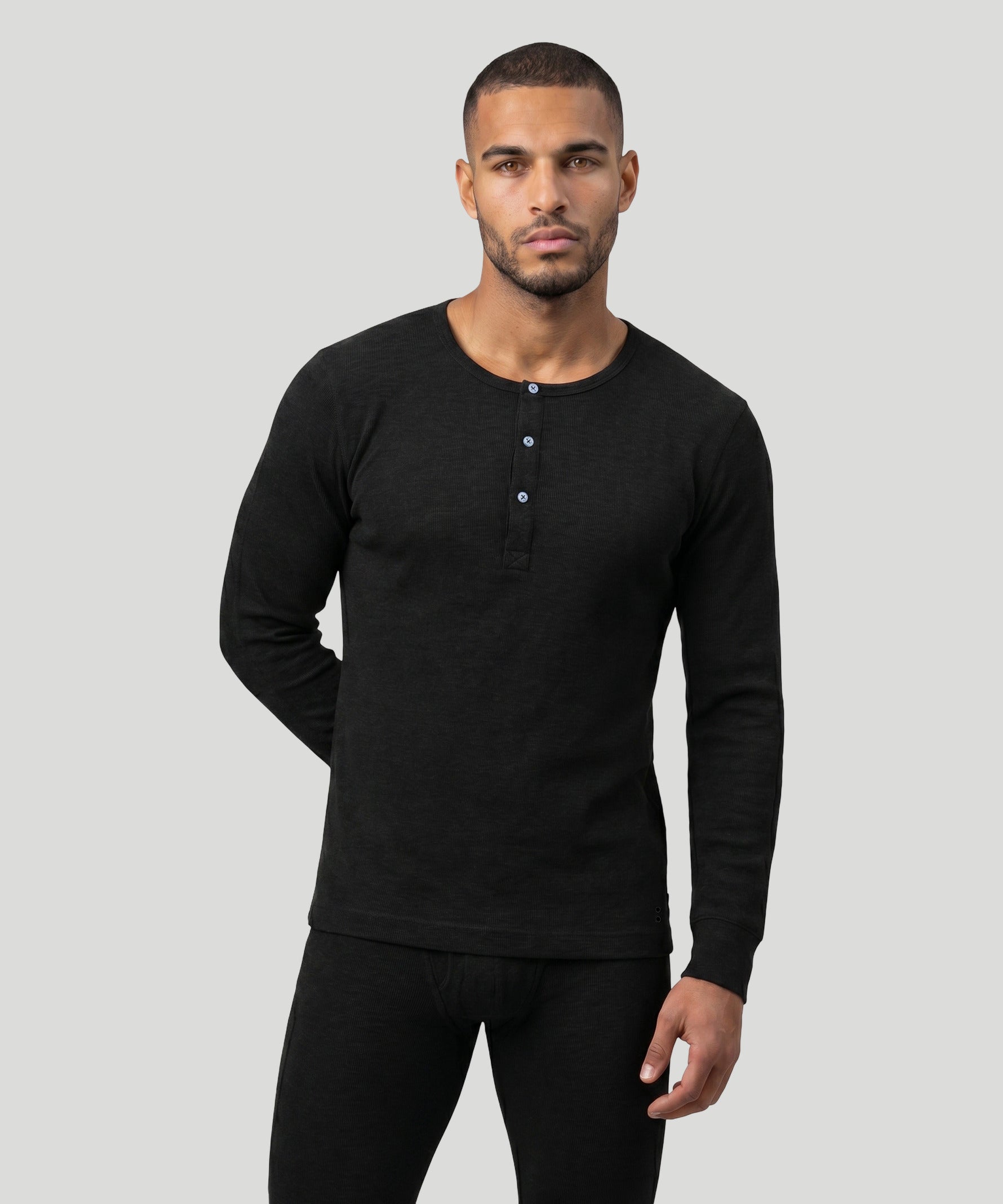 Army Ribbed Henley T-Shirt: Black