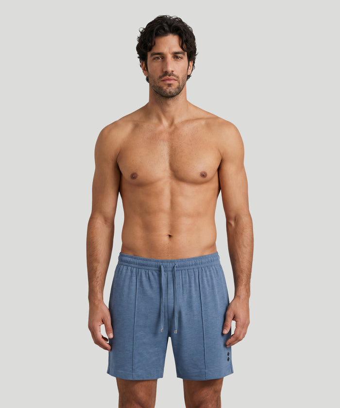 Home Short en coton: Bleu chiné