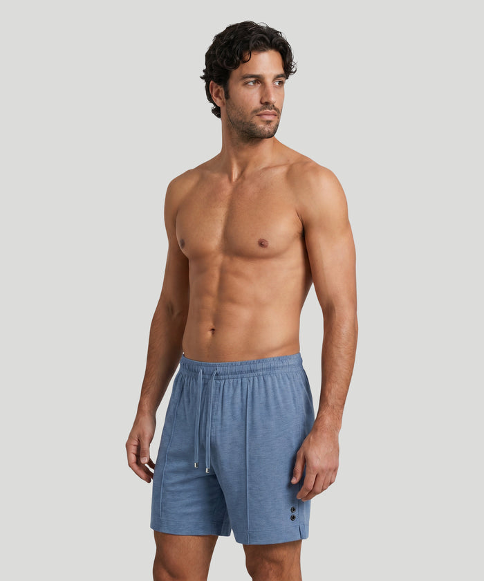 Home Short en coton: Bleu chiné