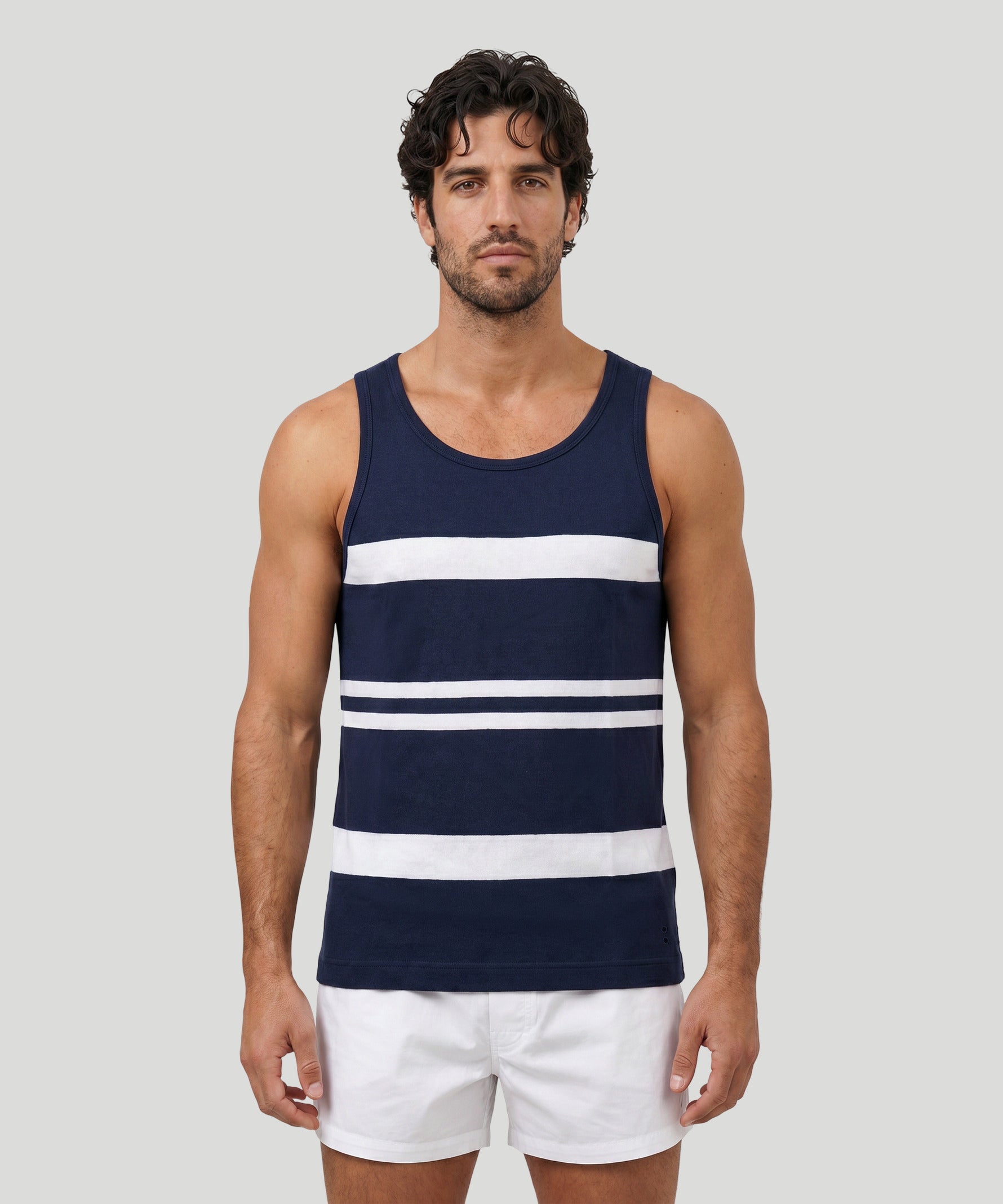 Ribbed Tank Top w. Stripes: Navy/White