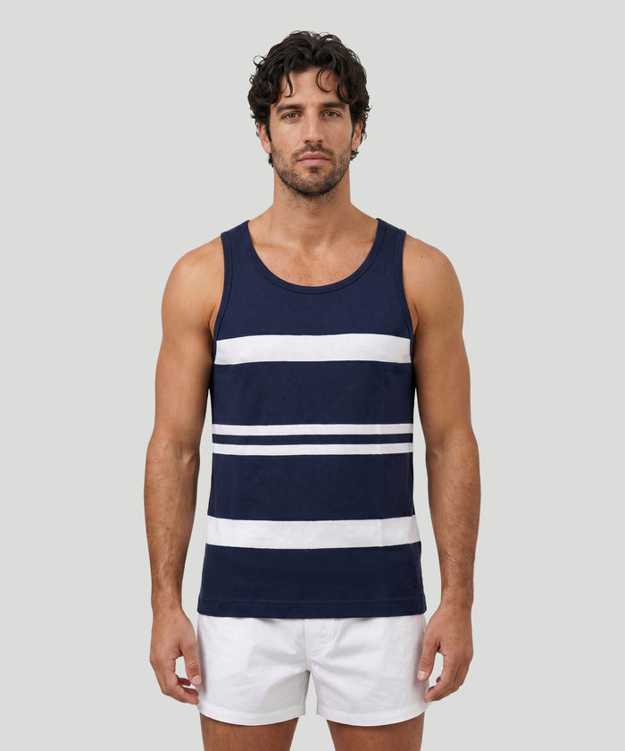 Ribbed Tank Top w. Stripes: Navy/White