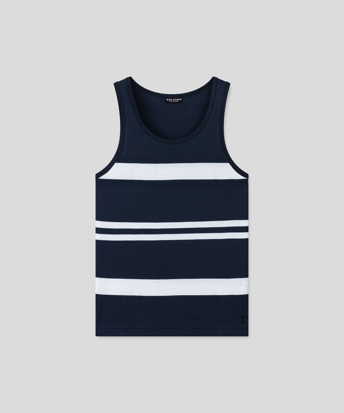 Ribbed Tank Top w. Stripes: Navy/White