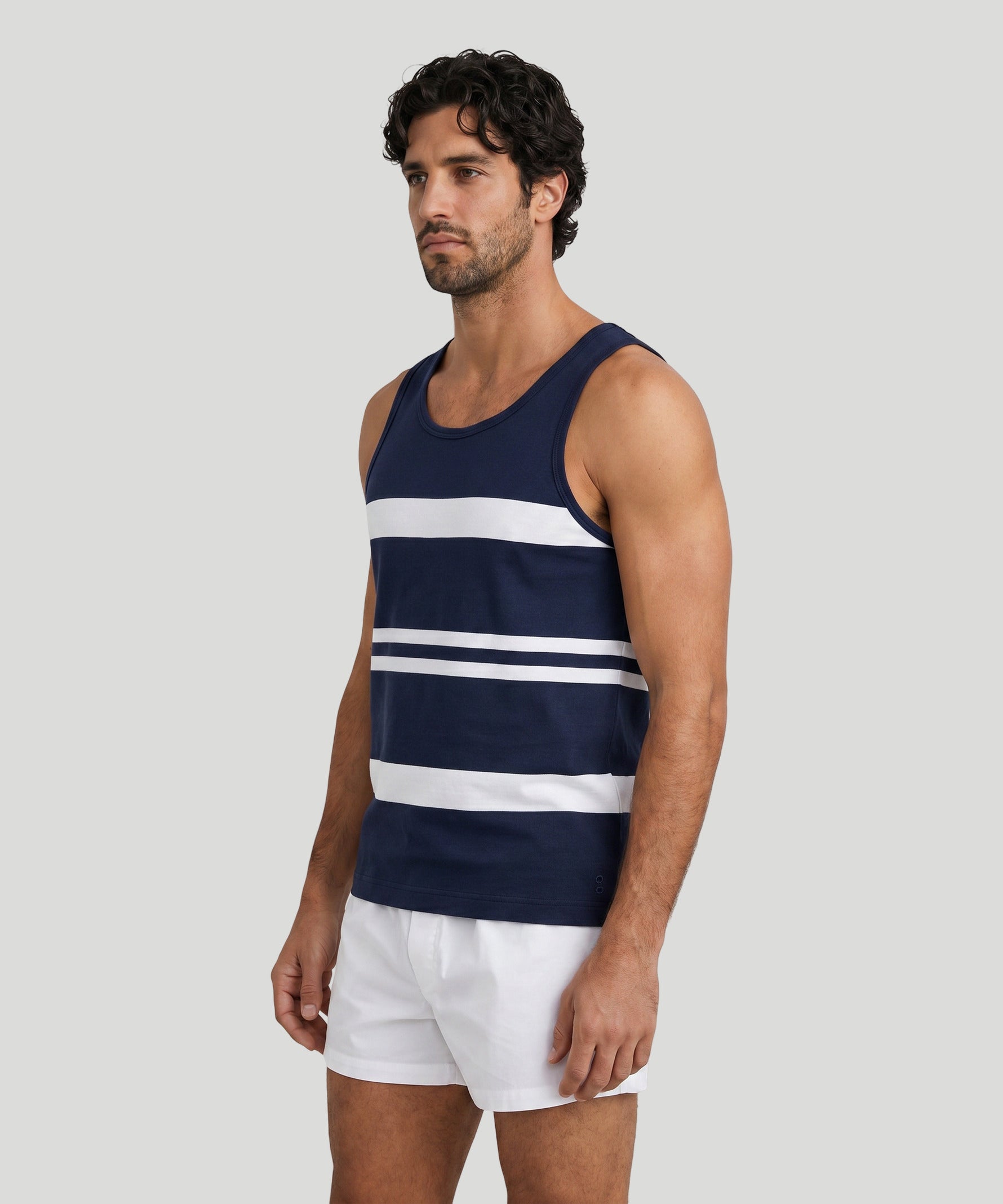 Ribbed Tank Top w. Stripes: Navy/White