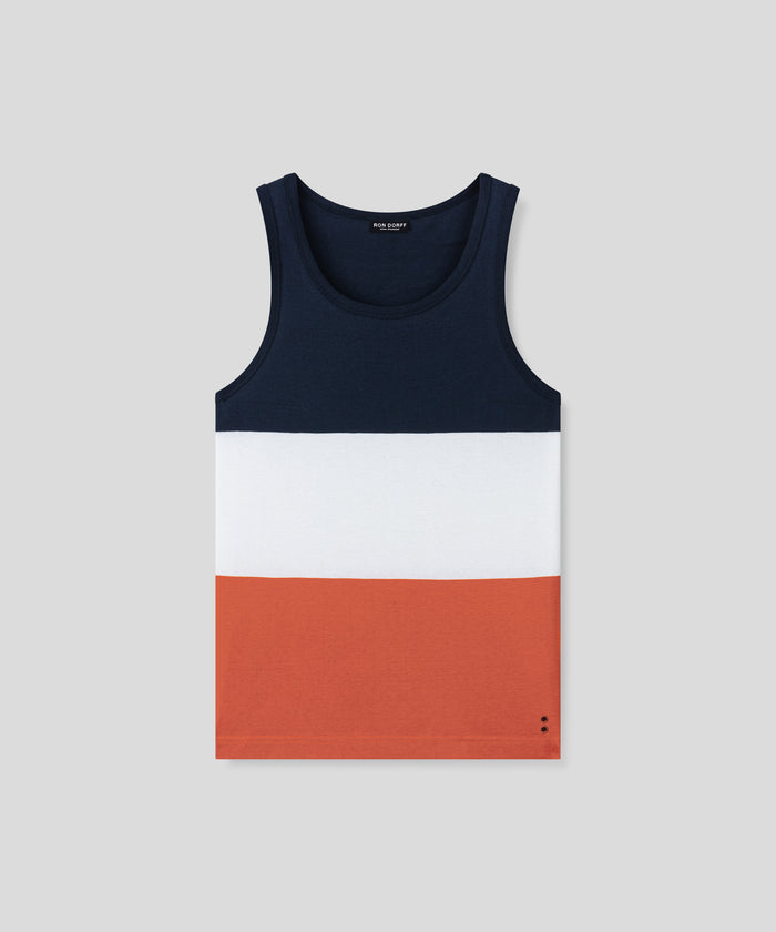 Ribbed Tank Top Tricolor: Marineblau/Orange