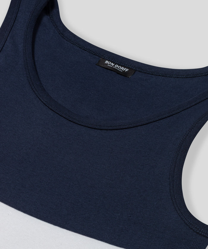 Ribbed Tank Top Tricolor: Marineblau/Orange
