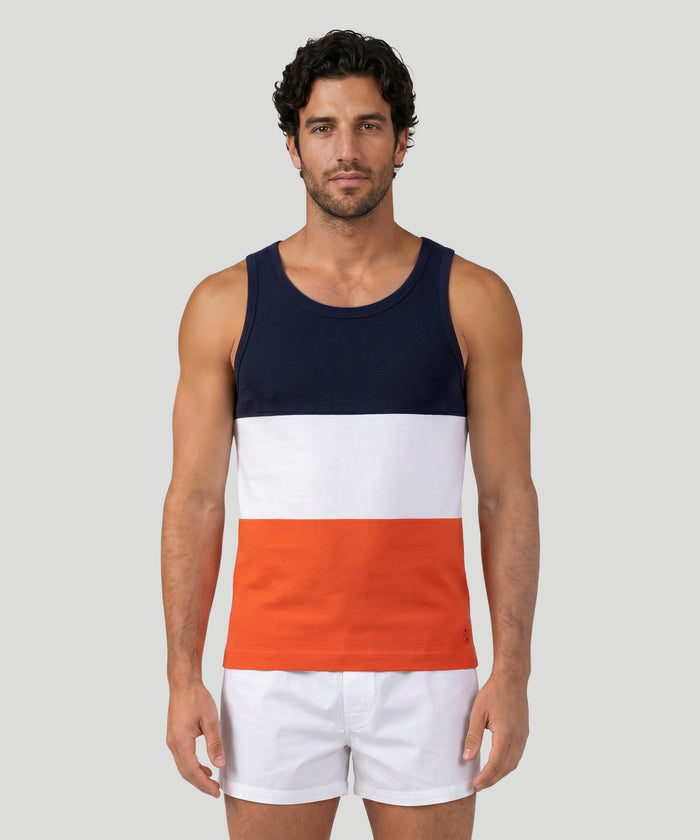 Ribbed Tank Top Tricolor: Marineblau/Orange
