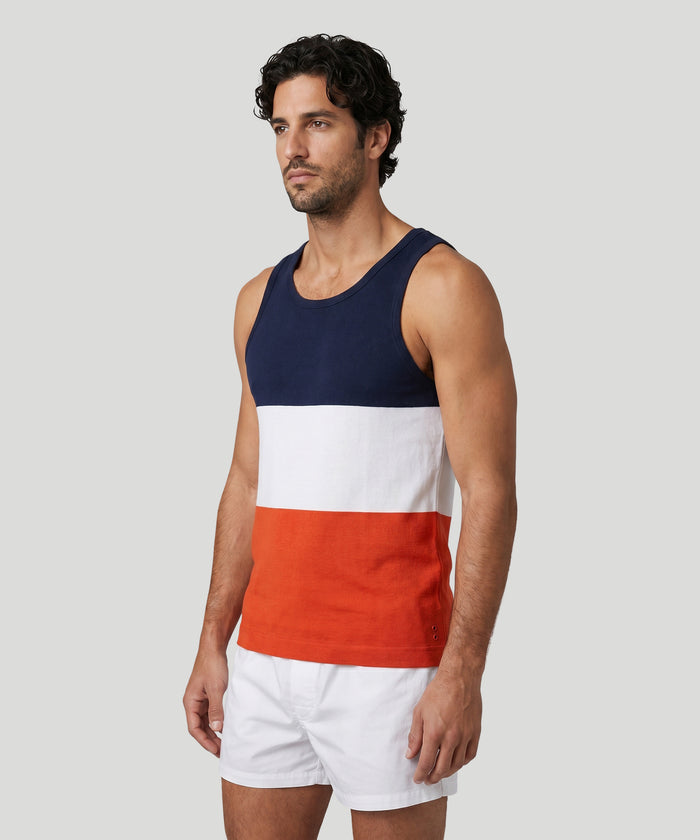 Ribbed Tank Top Tricolor: Marineblau/Orange