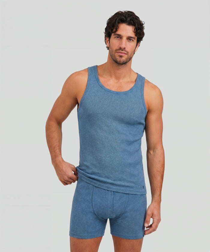 Army Ribbed Tank Top: Blue Melange