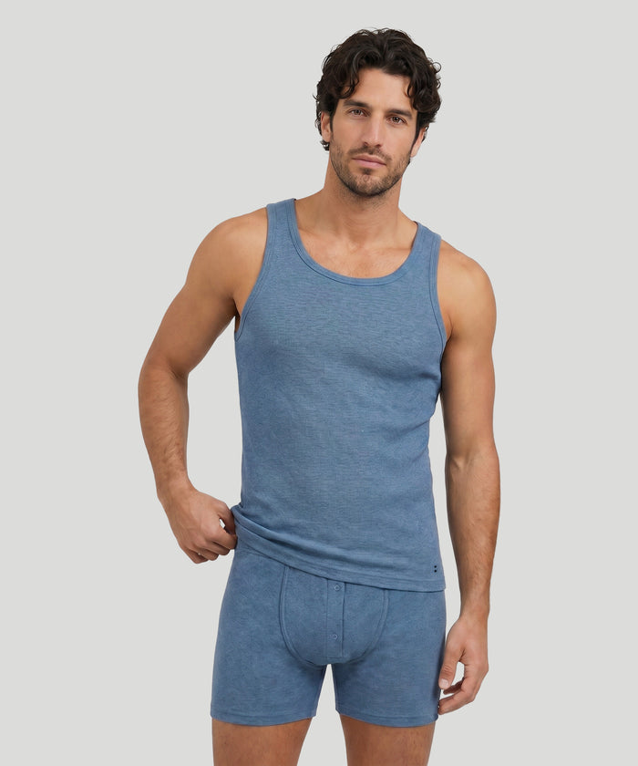 Army Ribbed Tank Top: Blue Melange
