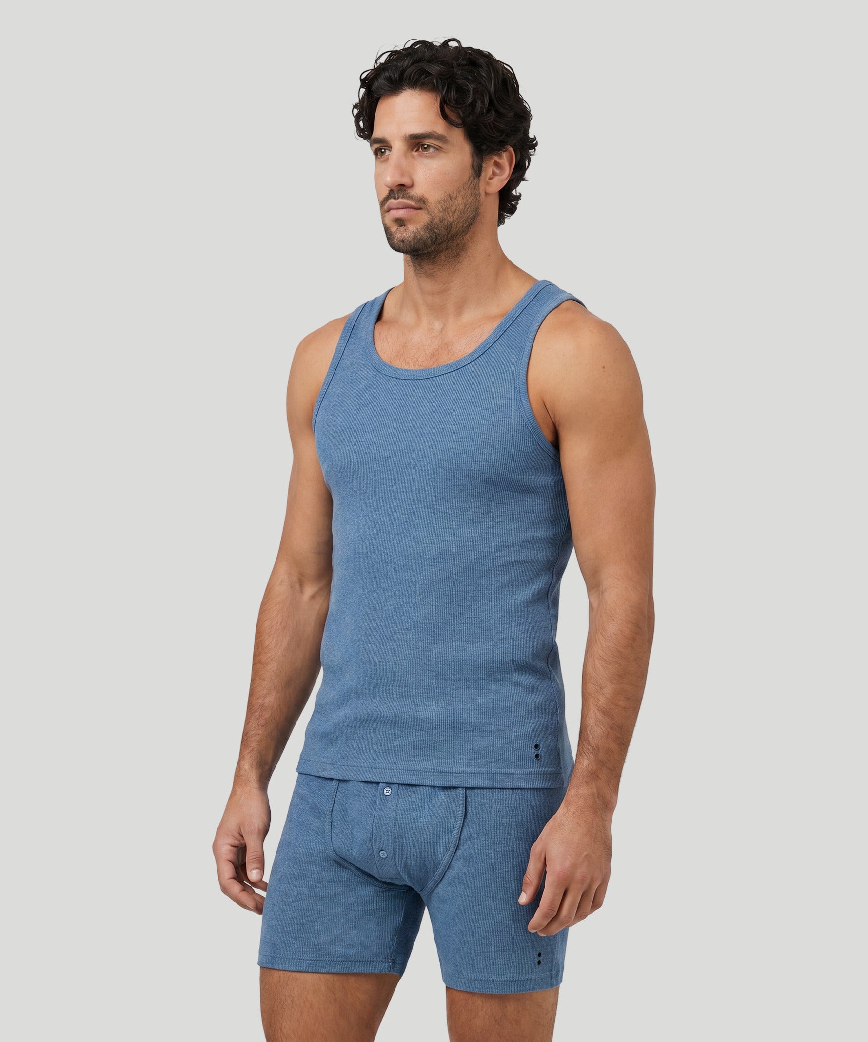 Army Ribbed Tank Top: Blue Melange