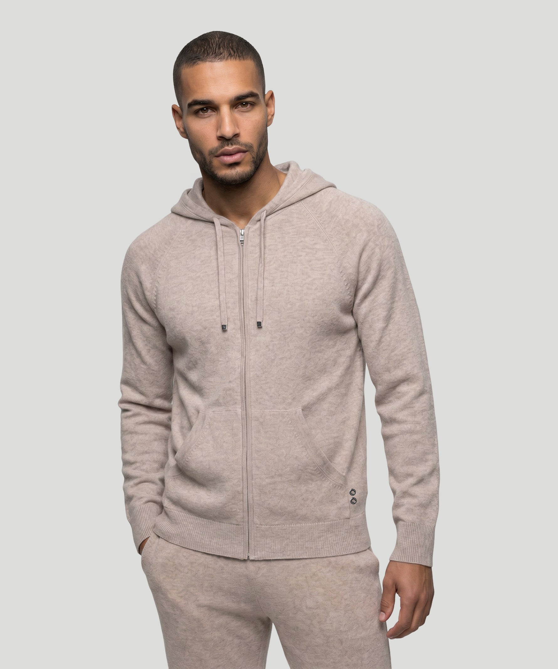 Cashmere Zipped Hoodie: Heather Beige