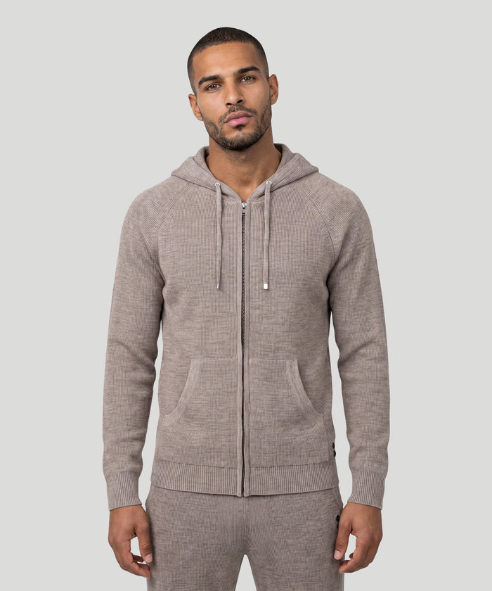 Pull à capuche en laine côtelée: Beige sable