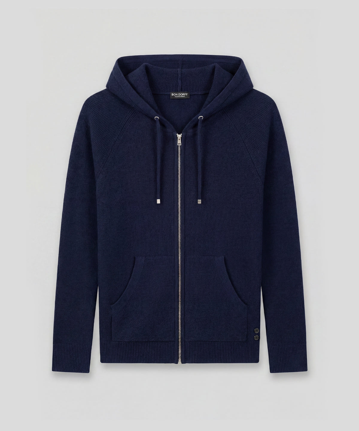 Pull à capuche en laine côtelée: Bleu marine