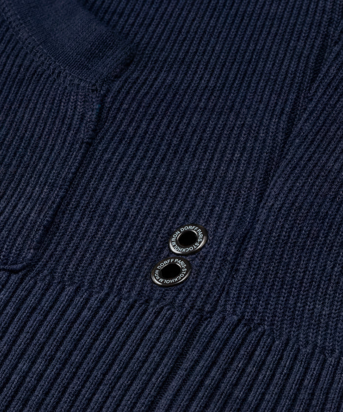 Pull à capuche en laine côtelée: Bleu marine