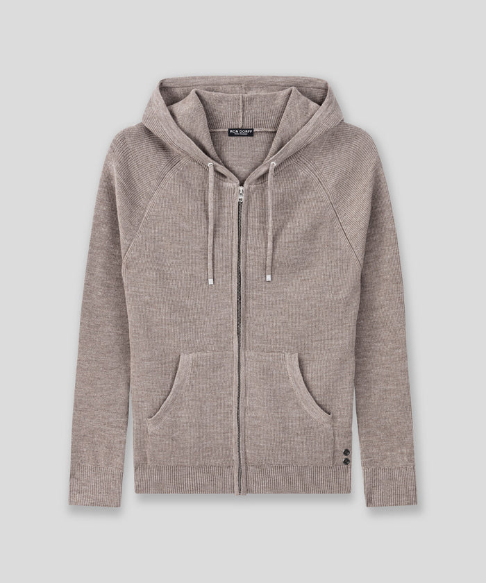 Pull à capuche en laine côtelée: Beige sable