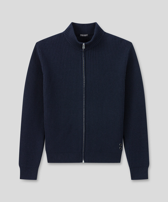 Ribbed Wool Zipped Jacket: Marineblau