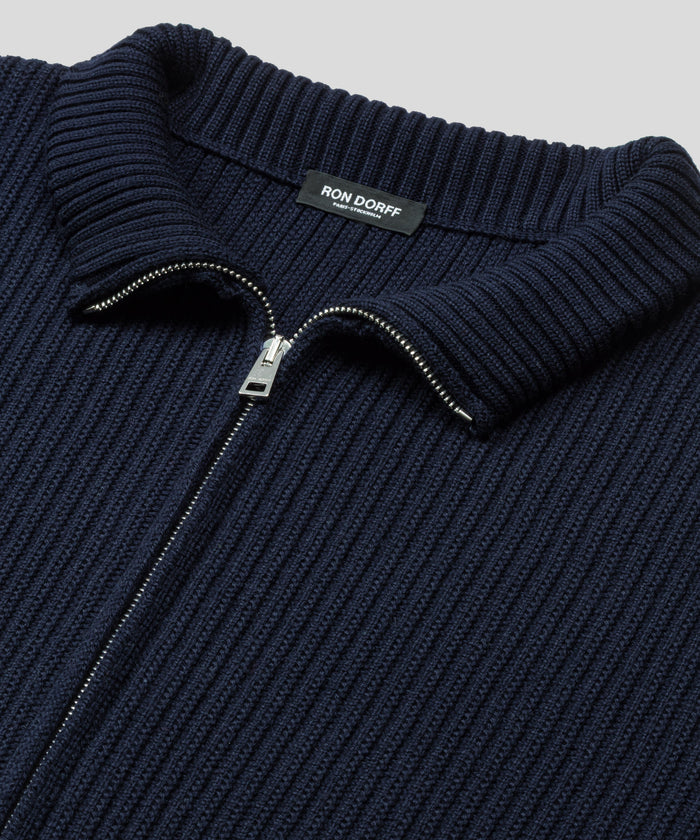 Ribbed Wool Zipped Jacket: Marineblau