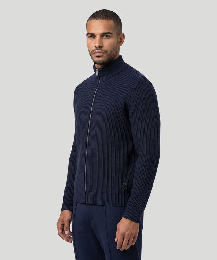 Ribbed Wool Zipped Jacket: Marineblau