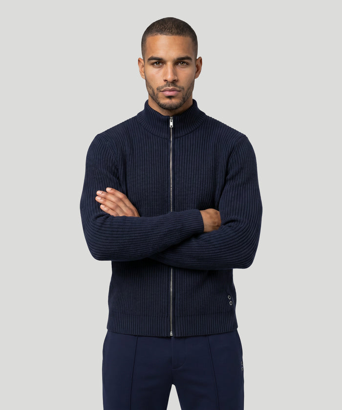 Ribbed Wool Zipped Jacket: Marineblau