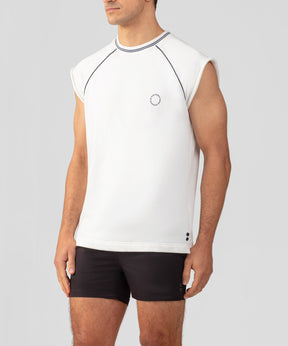 Sweatshirt sans manches en coton organique avec passepoil: Écru