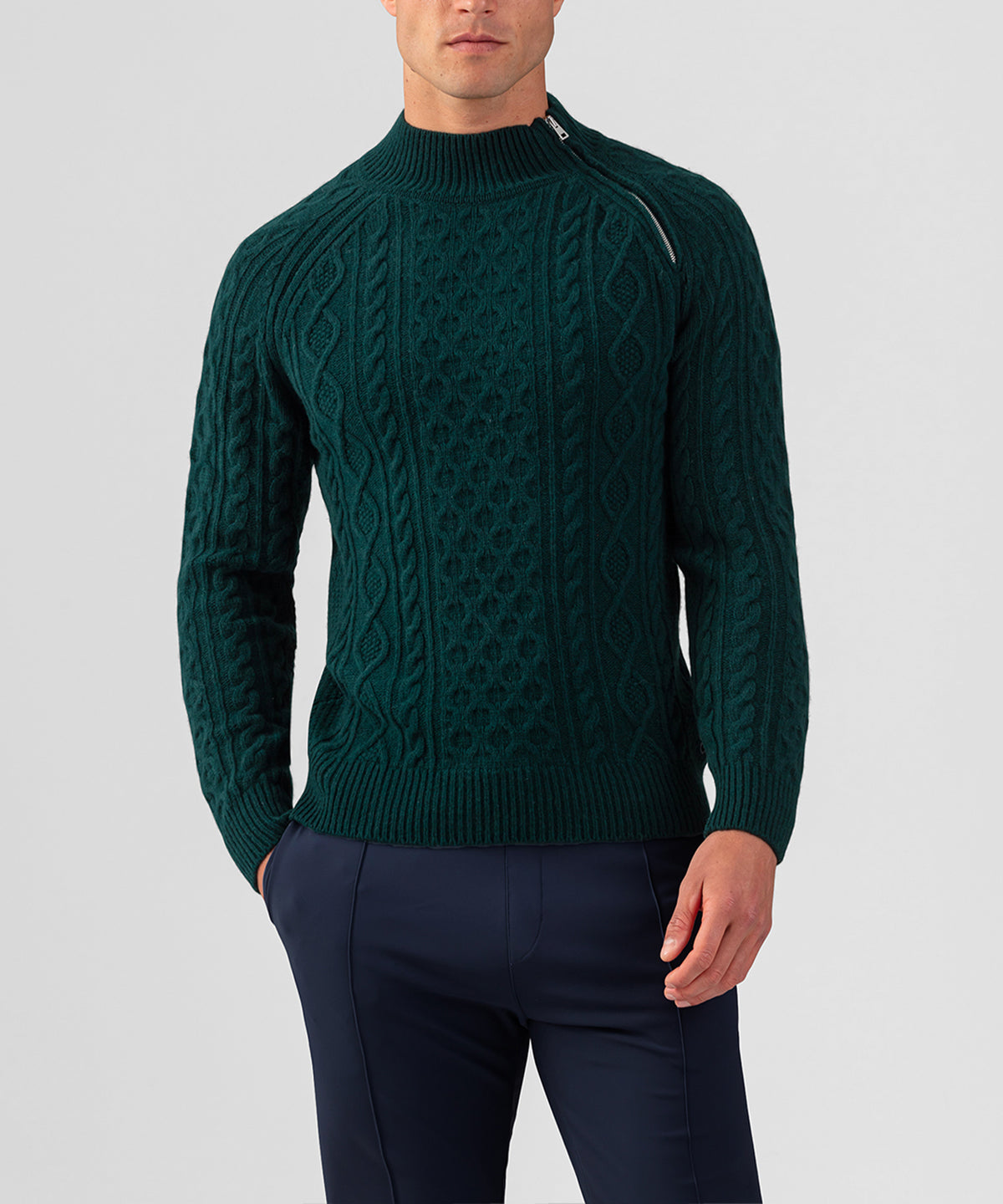 Wool Cashmere Telemark Sweater w Zip: Green Night