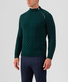 Wool Cashmere Telemark Sweater w Zip: Green Night