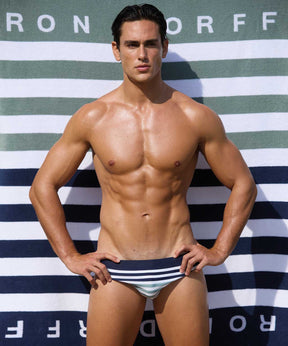 Slip de bain à rayures multicolores: Bleu océan