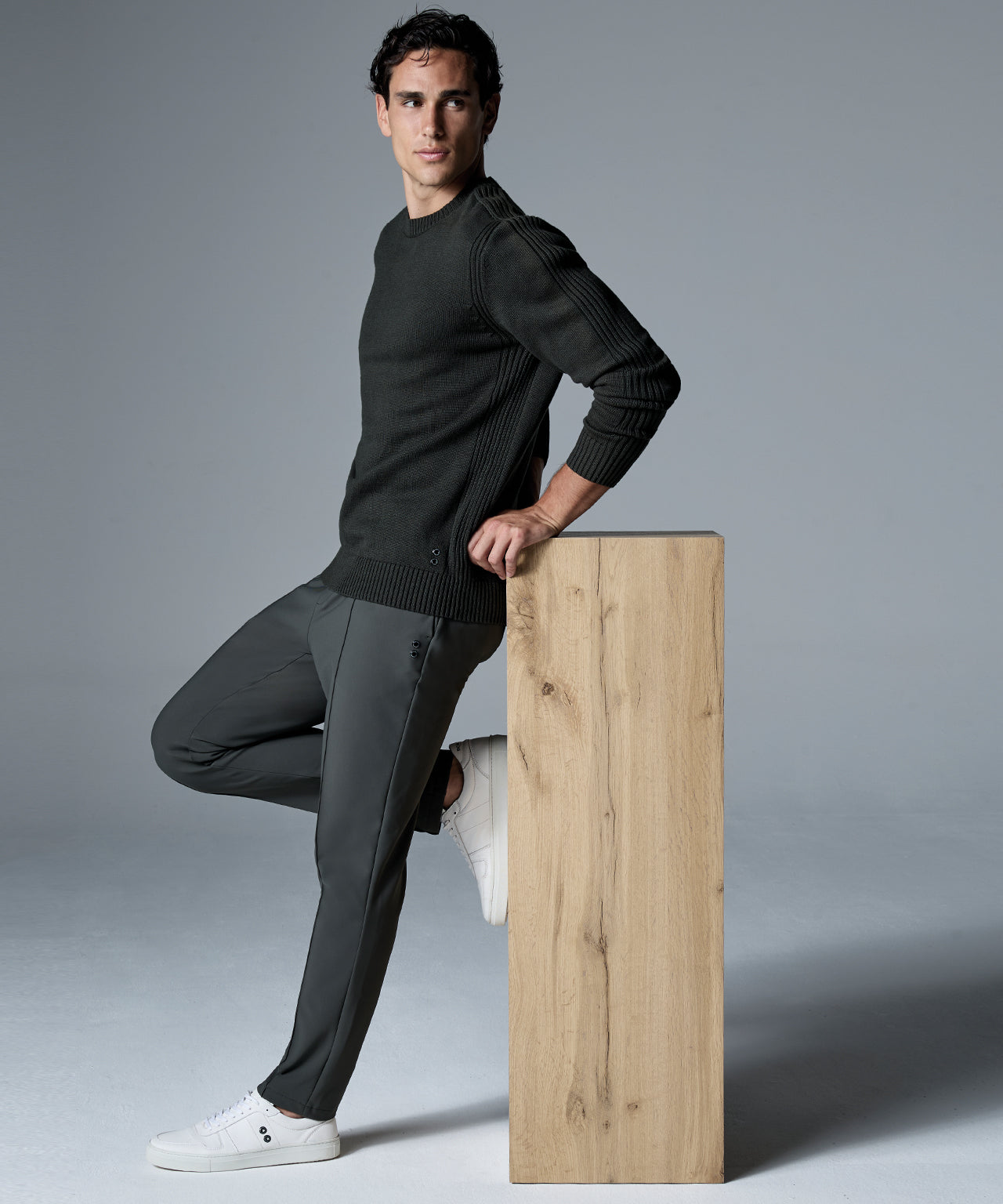 Cotton-Wool Navy Sweater w. Side Rib: Military Green